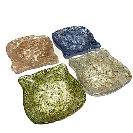 Cat Gemstone Plate with Paillette, Resin Home Decorations