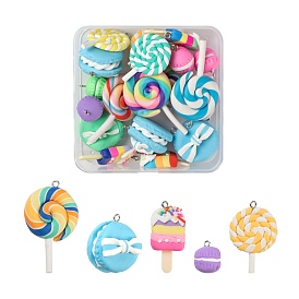 20Pcs Handmade Polymer Clay Pendants, Ice Lolly & Macarons &  Lollipop