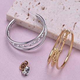 304 серьги-гвоздики из нержавеющей стали в французском стиле, нерегулярные, минималистичные, в форме буквы С