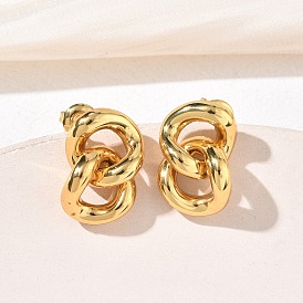 Curb Chain 304 Stainless Steel Stud Earrings for Women, Ion Plating(IP)
