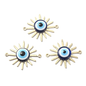 Brass Sun Connector Charms, Blue Evil Eye Resin Links, Long-Lasting Plated