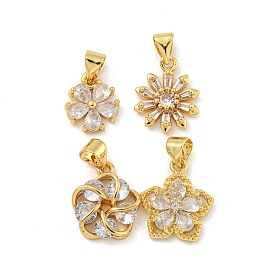 Rack Plating Brass Micro Pave Cubic Zirconia Pendants, Cadmium Free & Lead Free, Long-Lasting Plated, Real 18K Gold Plated