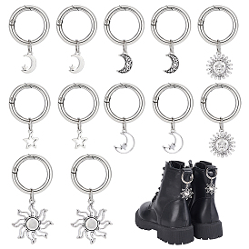 12 шт 6 стиль сплав обувь подвески, с литыми пружинными кольцами, звезда, луна, солнце