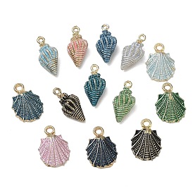 Spray Painted Alloy Pendants, Shell Shape Charms, Golden