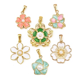 304 нержавеющей стальной эмали подвески, с абс пластмассовыми жемчужными бисером, цветок, золотые