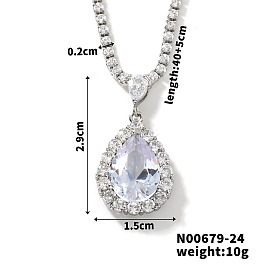 Женские ожерелья с подвеской в форме капли из латуни со стразами, платина