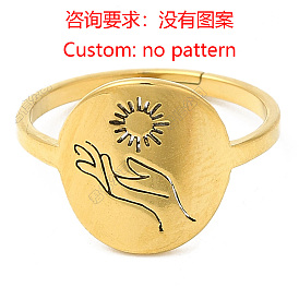 304 Stainless Steel Adjustable Rings, Blank Flat Round Signet Rings