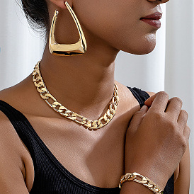 Простые наборы из сплава, цепочка-браслет и ожерелье, а также треугольные серьги-гвоздики для женщин