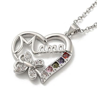 Mother's Day Brass Micro Pave Cubic Zirconia Heart Pendant Neckalces