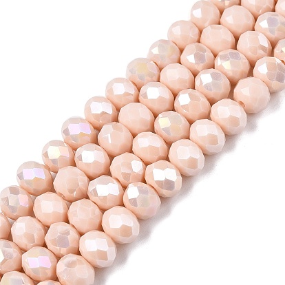Electroplate Glass Beads Strands, Opaque Solid Color, AB Color Plated, Faceted, Rondelle