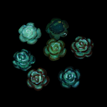 Luminous Opaque Resin Decoden Cabochons, Glow in the Dark Flower with Glitter Powder
