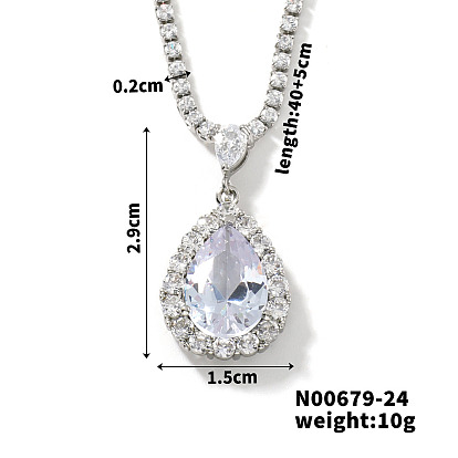 Женские ожерелья с подвеской в форме капли из латуни со стразами, платина