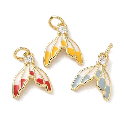 Подвески-рыбий хвост из латуни и эмали, с прозрачным кубическим цирконием и прыжковыми кольцами, стойки покрытие, без кадмия и без свинца, долговечный, реальный 18 k позолоченный
