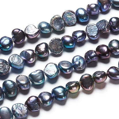 Natural Baroque Pearl Keshi Pearl, Cultured Freshwater Pearl Beads Strands, Two Sides Polished, Dyed, Nuggets