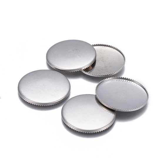 304 Stainless Steel Milled Edge Bezel Cups, Cabochon Settings, Flat Round