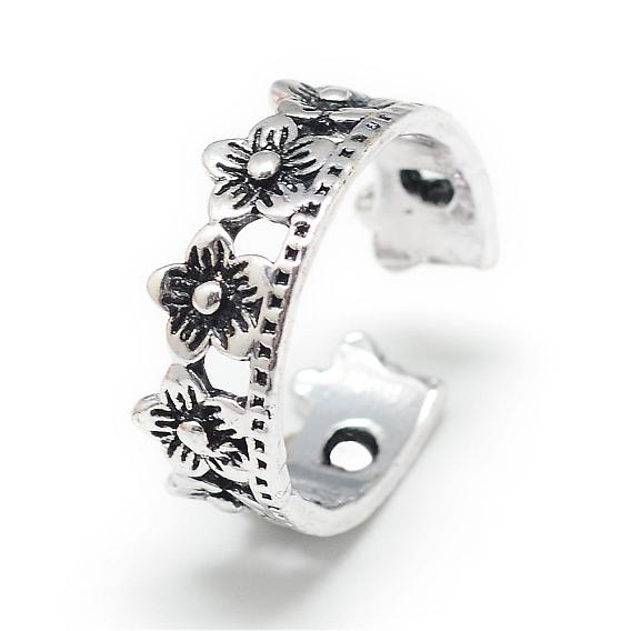 Adjustable Alloy Cuff Finger Rings, Flower, Size 6