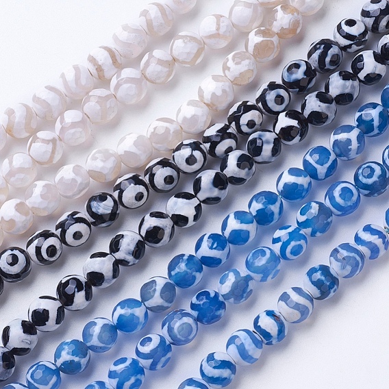 Natural Grade A Agate Beads Strands, Dyed & Heated, Round, Faceted