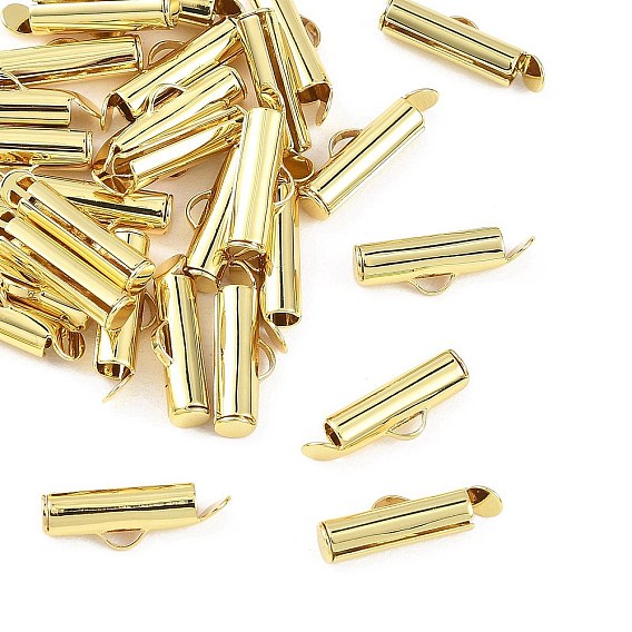 SHEGRACE Brass Slide On End Clasp Tubes, Cadmium Free & Lead Free, Slider End Caps