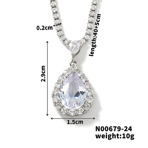 Женские ожерелья с подвеской в форме капли из латуни со стразами, платина