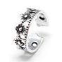Adjustable Alloy Cuff Finger Rings, Flower, Size 6