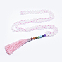 Nylon Tassel Pendant Necklace, with Natural Gemstone Beads