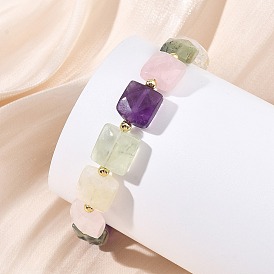 Квадратные браслеты из натурального розового кварца, кварцевого кристалла, цитрина, перидота и аметиста для женщин., С латунными круглыми бусами
