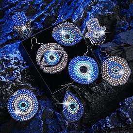 12 Pair DIY Evil Eye Diamond Earrings Painting Kit, Including Resin Rhinestones Bag, Diamond Sticky Pen, Tray Plate and Glue Clay