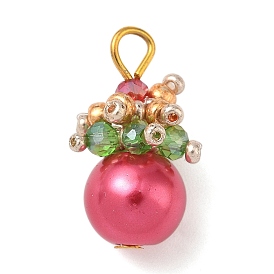 Кулоны из стекла с жемчугом и росписью для выпечки, круглые, со стеклянным бисером и золотой железной петлей