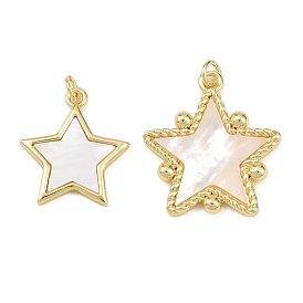 Подвески-звезды из натуральных ракушек, с латунными оправами и соединительными кольцами, без свинца и без кадмия, долговечный, стойки покрытие, цвет морской раковины