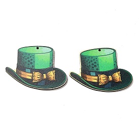 Saint Patrick's Day Single Face Printed Wood Pendants, Top Hat Charms