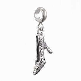 316 Surgical Stainless Steel European Dangle Charms, Large Hole Pendants, High-heeled Shoes