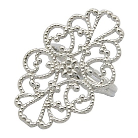 Brass Ring Shanks, Adjustable Filigree Ring Components, Oval, 17mm