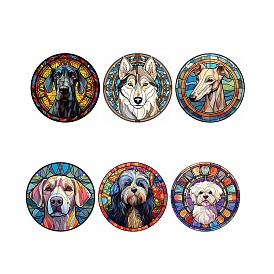 Dog Stained Acrylic Window Planel, for Suncatchers Window Home Hanging Ornaments, Flat Round