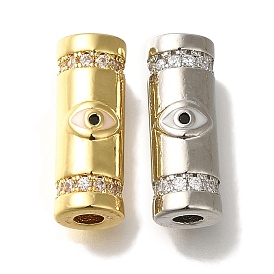 Rack Plating Brass Micro Pave Cubic Zirconia Beads, with Enamel, Long-Lasting Plated, Column with Eye