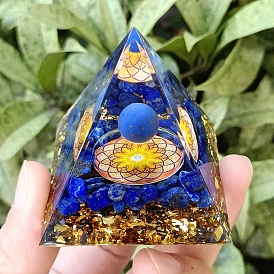 Orgonite Pyramid Resin Energy Generators, Reiki Natural Lapis Lazuli Chips Inside for Home Office Desk Decoration