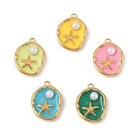 Абс пластмассовые жемчужные подвески, овальный с морскими звездами, с 304 фурнитурой из нержавеющей стали и эмалью, вакуумные покрытия, реальный 18 k позолоченный