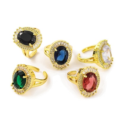 Открытое кольцо-манжета овальной формы с фианитами и стеклом, Кольца-солитеры из латуни для женщин, без кадмия, без никеля и без свинца, реальный 18 k позолоченный