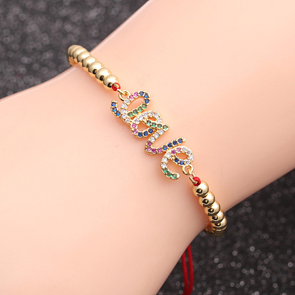 Copper Inlaid Zircon Heart Paw LOVE Chain Bracelet Jewelry