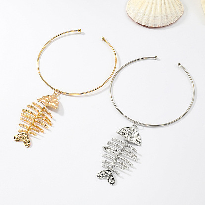 Collares gargantilla tipo brazalete con colgante de espina de pescado de aleación para mujer, ideales para la playa en verano.