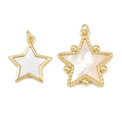 Подвески-звезды из натуральных ракушек, с латунными оправами и соединительными кольцами, без свинца и без кадмия, долговечный, стойки покрытие, цвет морской раковины