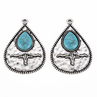 Tibetan Style Alloy Pendants, with Synthetic Turquoise, Cadmium Free & Lead Free, Teardrop