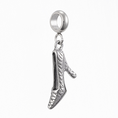 316 Surgical Stainless Steel European Dangle Charms, Large Hole Pendants, High-heeled Shoes