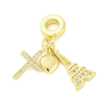 Латунное микропейв с кубическим цирконием европейские подвески с подвесками, башня крест-сердце, Подвески с большими отверстиями