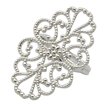 Brass Ring Shanks, Adjustable Filigree Ring Components, Oval, 17mm