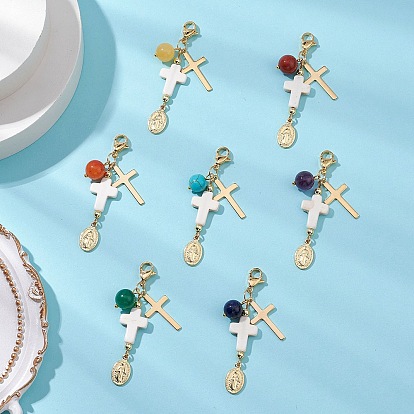 7 шт. 7 стили овальные с подвесками из латуни в виде Девы Марии, подвески-шармы из натуральных и синтетических драгоценных камней и клешней лобстера для украшений сумок