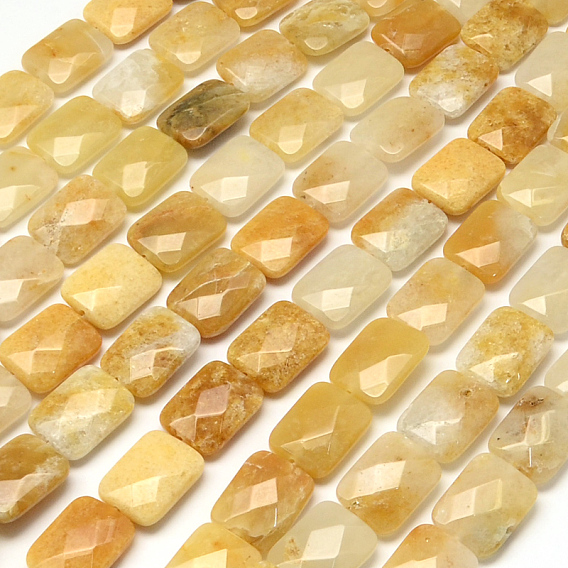 Faceted Rectangle Yellow Jade Beads Strands, 16x12~13x5~6mm, Hole: 1mm, about 13pcs/strand, 8.26 inch