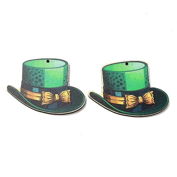 Pendentifs en bois imprimés à face unique de la Saint-Patrick, charmes de chapeau haut de forme