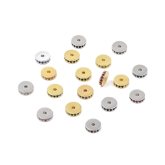 Стойки обшивки латунь микро проложить кубического циркония бусы, долговечный, без свинца и без кадмия, Плоский круглый / диск, настоящее 18k позолоченное/настоящее платиновое покрытие