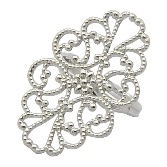 Brass Ring Shanks, Adjustable Filigree Ring Components, Oval, 17mm