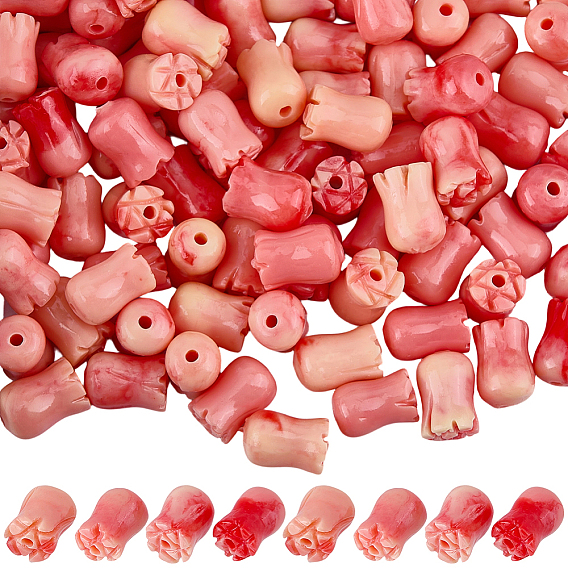 100Pcs Synthetic Coral Dyed Beads, Flower